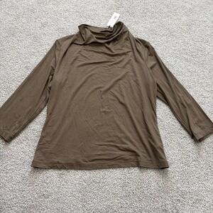 Michael Stars Rosalind 3/4 Sleeve Cowl Neck Top Womens L Olive Green Jersey Knit